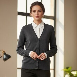NWT Foxcroft Graphite Gray Button Front Cotton Cashmere Blend Cardigan Sweater S